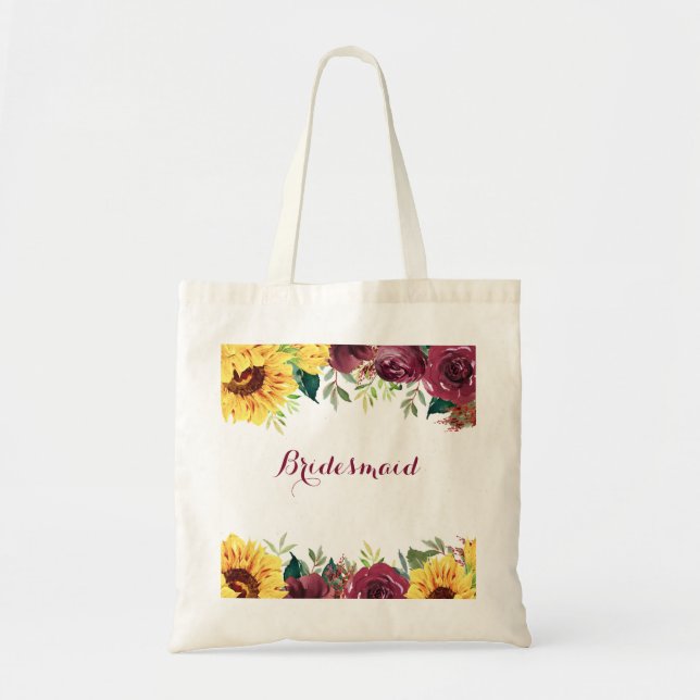Watercolor Sunflowers Rustic Floral Bridesmaid Tote Bag (Front)