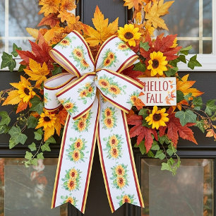 Watercolor sunflowers  satin ribbon