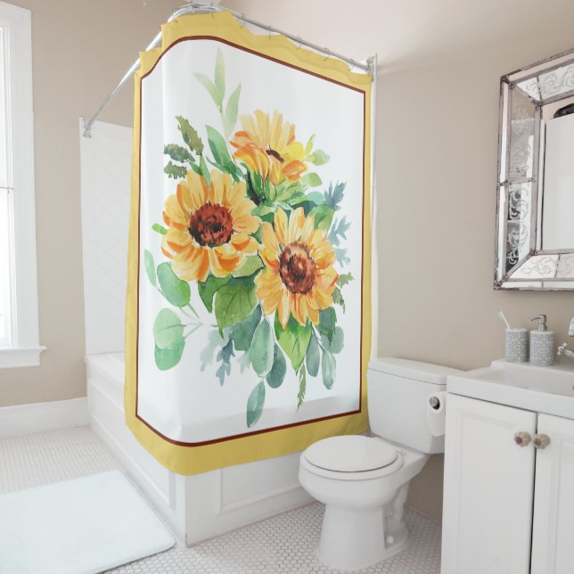 Watercolor sunflowers shower curtain (In Situ)