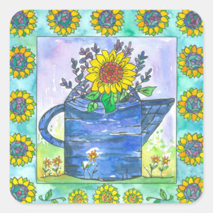 Watercolor Sunflowers Square Sticker