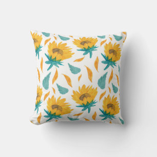 Watercolor Sunflowers: Summer Botanical Print Cushion