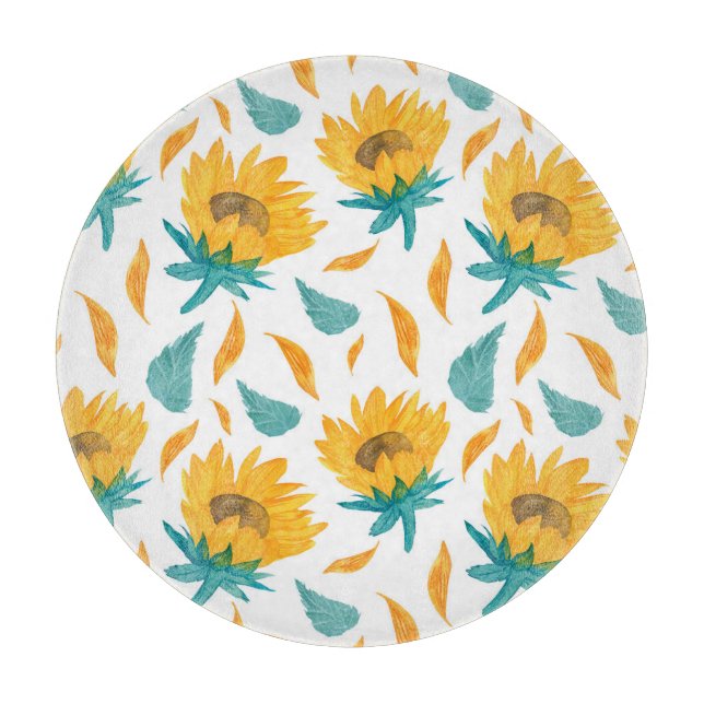Watercolor Sunflowers: Summer Botanical Print Cutting Board (Front)