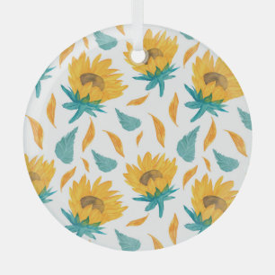 Watercolor Sunflowers: Summer Botanical Print Glass Tree Decoration