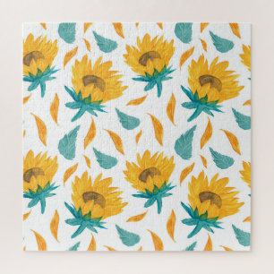 Watercolor Sunflowers: Summer Botanical Print Jigsaw Puzzle