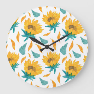 Watercolor Sunflowers: Summer Botanical Print Large Clock