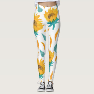 Watercolor Sunflowers: Summer Botanical Print Leggings