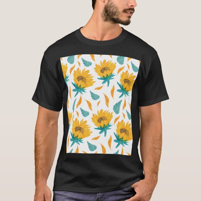 Watercolor Sunflowers: Summer Botanical Print T-Shirt (Front)