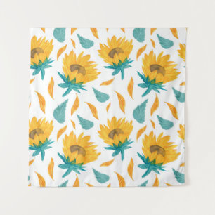 Watercolor Sunflowers: Summer Botanical Print Tapestry