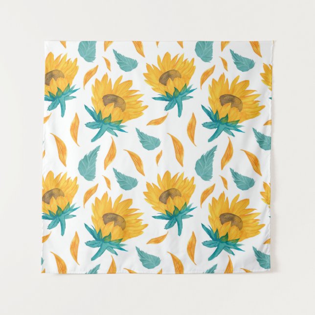 Watercolor Sunflowers: Summer Botanical Print Tapestry (Front)