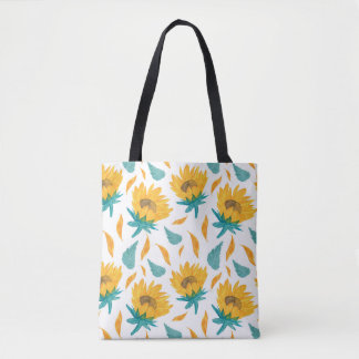 Watercolor Sunflowers: Summer Botanical Print Tote Bag