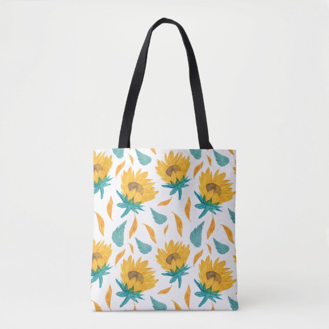 Watercolor Sunflowers: Summer Botanical Print Tote Bag (Front)