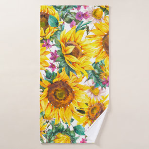 Watercolor sunflowers summer vintage seamless patt bath towel