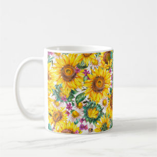Watercolor sunflowers summer vintage seamless patt coffee mug