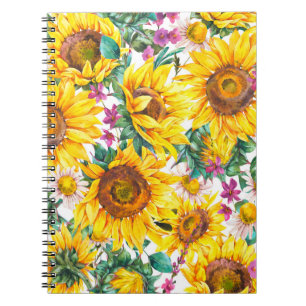 Watercolor sunflowers summer vintage seamless patt notebook