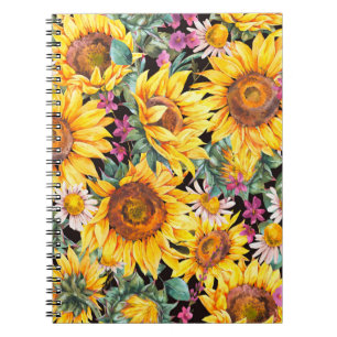 Watercolor sunflowers summer vintage seamless patt notebook