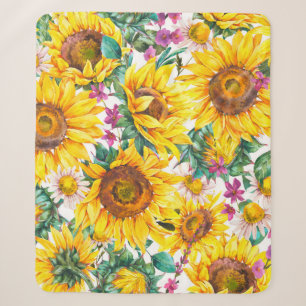 Watercolor sunflowers summer vintage seamless patt sherpa blanket