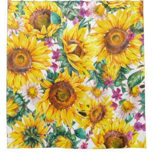 Watercolor sunflowers summer vintage seamless patt shower curtain