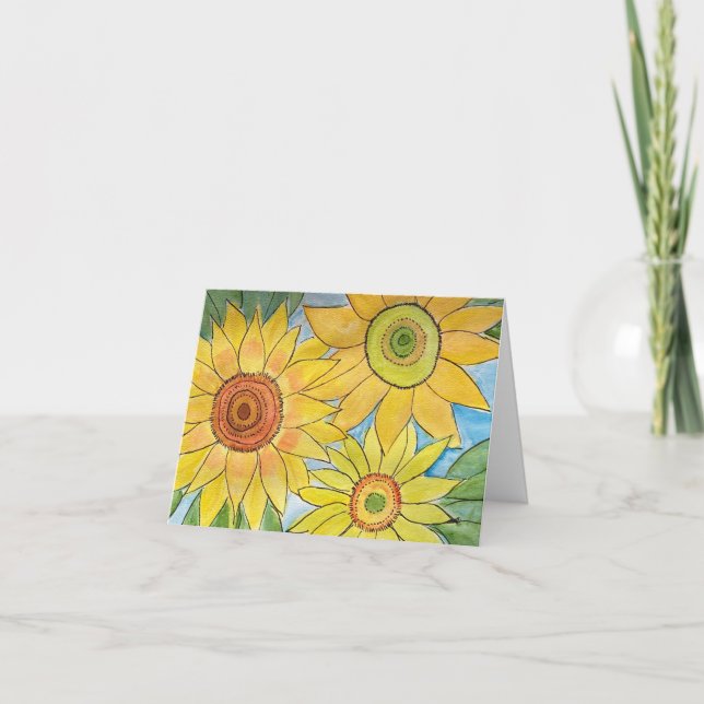 Watercolor sunflowers thank you card (Front)