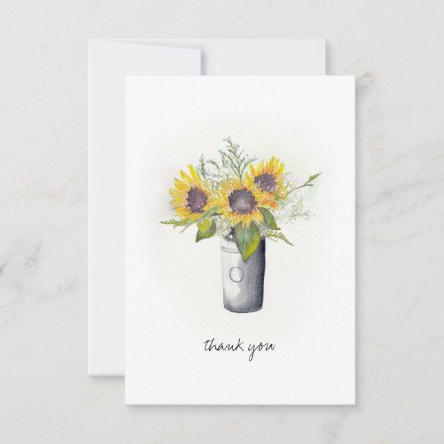 watercolor sunflowers thank you card (Front)