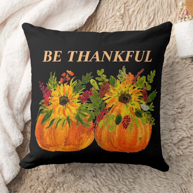 Watercolor Sunflowers Thanksgiving Pumpkins Fall  Cushion (Blanket)