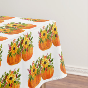 Watercolor Sunflowers Thanksgiving Pumpkins Fall  Tablecloth