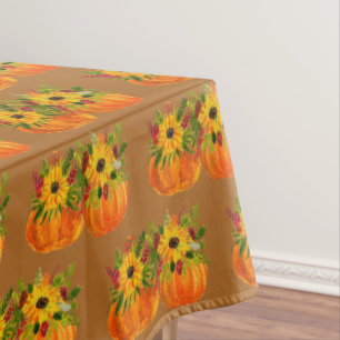 Watercolor Sunflowers Thanksgiving Pumpkins Fall Tablecloth