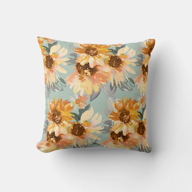 Watercolor Sunflowers Throw Pillow (Front)