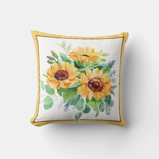 Watercolor sunflowers Throw Pillow (Front)