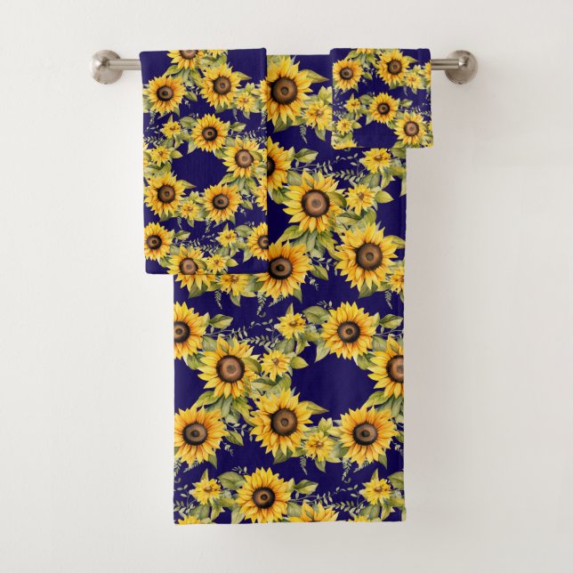 Watercolor Sunflowers Van Gogh Style  Bath Towel Set (Insitu)