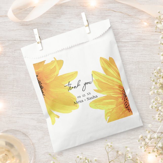 Watercolor Sunflowers Wedding Favour Bags (Clipped)