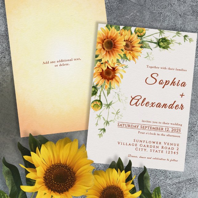 Watercolor Sunflowers Wedding Invitation (Creator Uploaded)