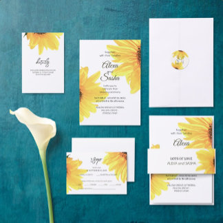 Watercolor Sunflowers Wedding Invitation Postcard