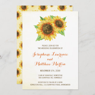 Watercolor Sunflowers Wedding Invitations