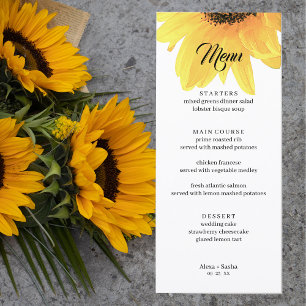 Watercolor Sunflowers Wedding Menu