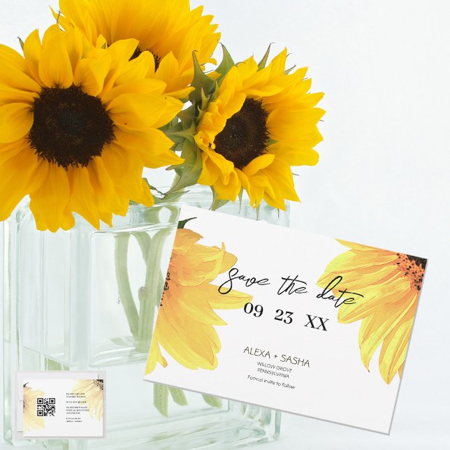 Watercolor Sunflowers Wedding QR Code Save The Date (Creator Uploaded)