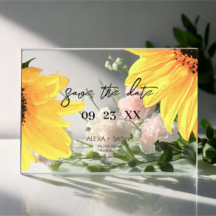 Watercolor Sunflowers Wedding Save the Date Card Acrylic Invitations
