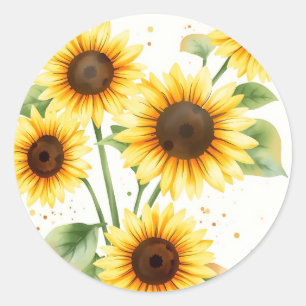 Watercolor Sunflowers with Cream Edges Classic Round Sticker