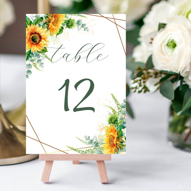 Watercolor Sunflowers with Faux Gold Foil Frame Table Number (Creator Uploaded)