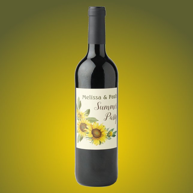 Watercolor Sunflowers with foliage personalised  Wine Label (Creator Uploaded)