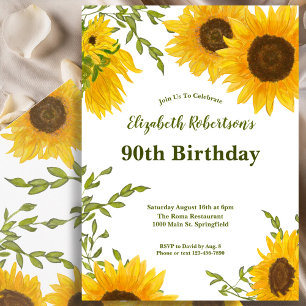 Watercolor Sunflowers Women's 90th Birthday  Invitation