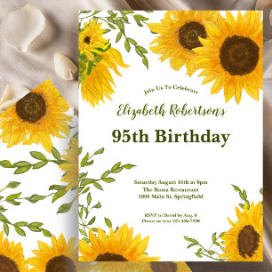 Watercolor Sunflowers Women's 95th Birthday Invitation