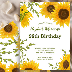Watercolor Sunflowers Women's 96th Birthday  Invitation