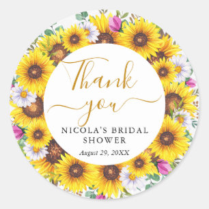 Watercolor Sunflowers Wreath Bridal Shower Classic Round Sticker