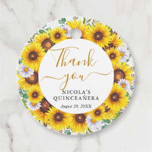 Watercolor Sunflowers Wreath Quinceanera Favour Tags