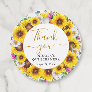 Watercolor Sunflowers Wreath Quinceanera Favour Tags