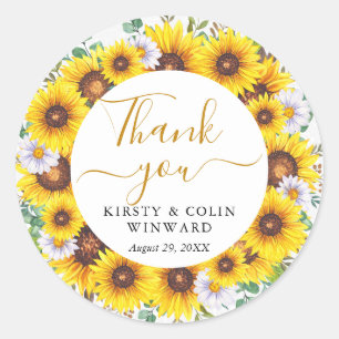 Watercolor Sunflowers Wreath Wedding Classic Round Sticker