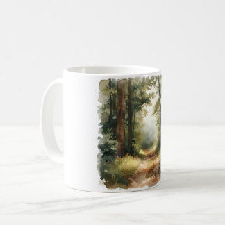 Watercolor Sunlit Forest Path Painting Coffee Mug