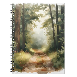 Watercolor Sunlit Forest Path Painting Notebook