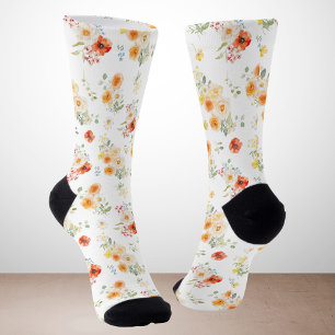 Watercolor Sunny Flowers Floral Pattern Socks