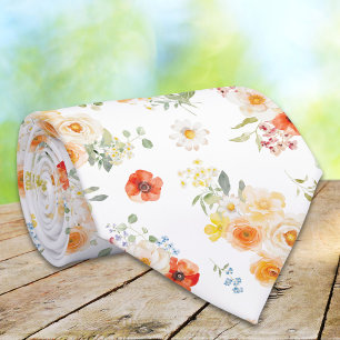 Watercolor Sunny Flowers Floral Pattern Tie